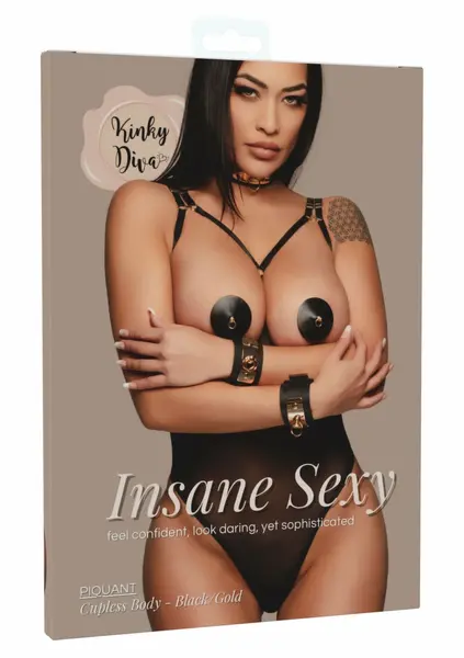 Kinky Diva Piquant Cupless Body by Insane Sexy - Adjustable, Elegant Black Bodysuit