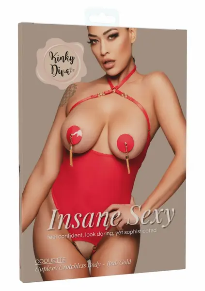 Kinky Diva Coquette Cupless & Crotchless Body Adjustable Straps Black S/M