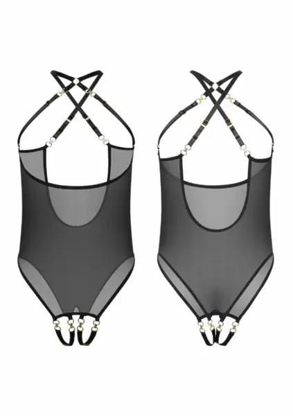 Kinky Diva Coquette Cupless & Crotchless Body Adjustable Straps Black Lingerie