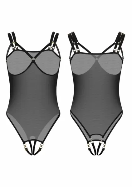 Kinky Diva Piquant Insane Sexy Collection Cupless & Crotchless Bodysuit Black S/M