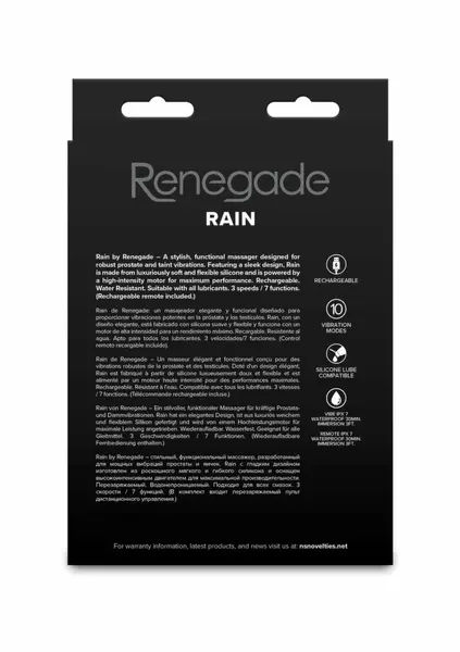 Renegade Rain Prostate Plug Silicone Intimate Massager Rechargeable