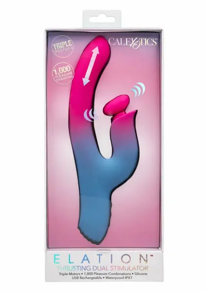 Dual Stimulator Thrusting Vibrator Silicone Waterproof USB Pink