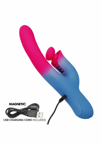 Dual Stimulator Thrusting Vibrator Silicone Waterproof USB Pink