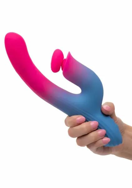 Dual Stimulator Thrusting Vibrator Silicone Waterproof USB Pink