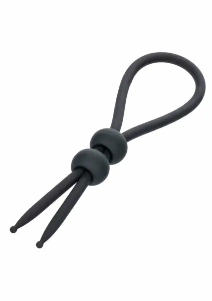 Alpha Dual Lasso регулируем двоен пръстен за пенис от течен силикон, черен