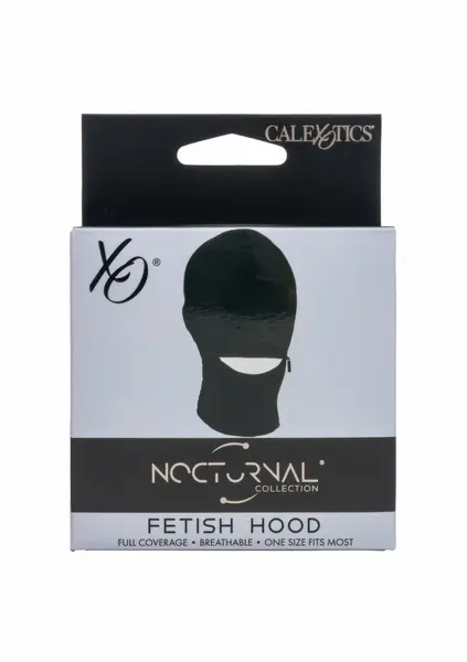 Fetish Hood Sensory Play Mask with Blindfold and Zippered Mouth Black