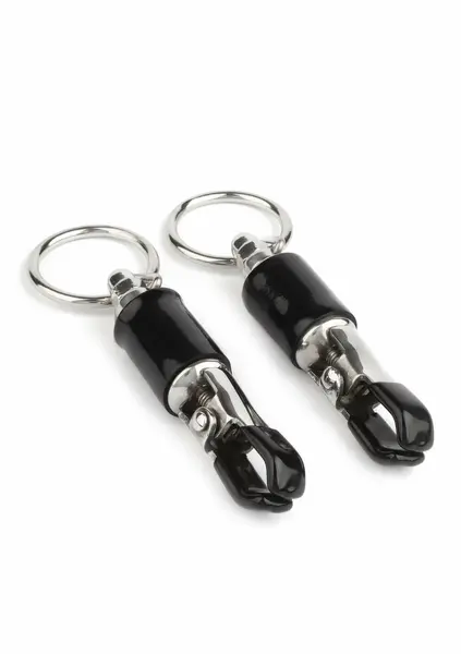 Mr. Steel Barrel Adjustable Nipple Clamps with Ring, Metal, Black