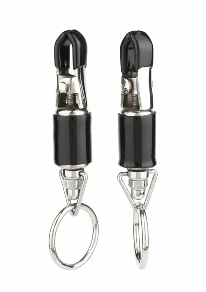 Mr. Steel Barrel Adjustable Nipple Clamps with Ring, Metal, Black