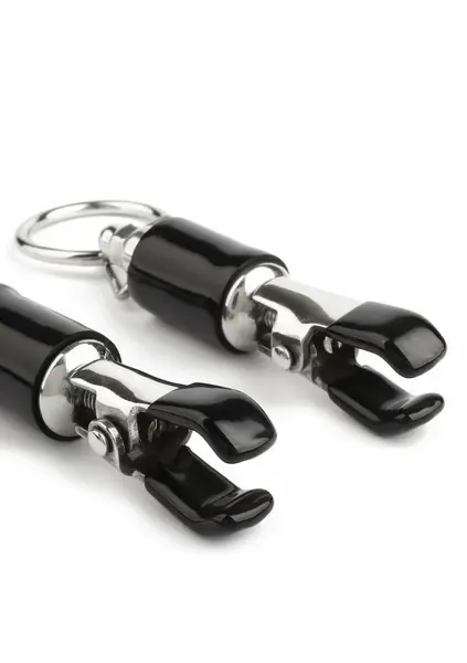 Mr. Steel Barrel Adjustable Nipple Clamps with Ring, Metal, Black
