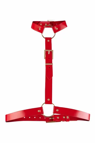 Kinky Diva Body Harness Red High Gloss Adjustable Vegan Leather