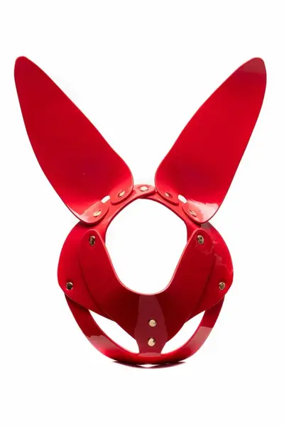 Kinky Diva Bunny Mask Red High Gloss Vegan Leather Adjustable 65cm