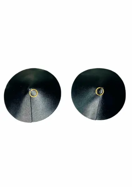 Kinky Diva PU Leather Nipple Covers Ring Black Reusable Adhesive