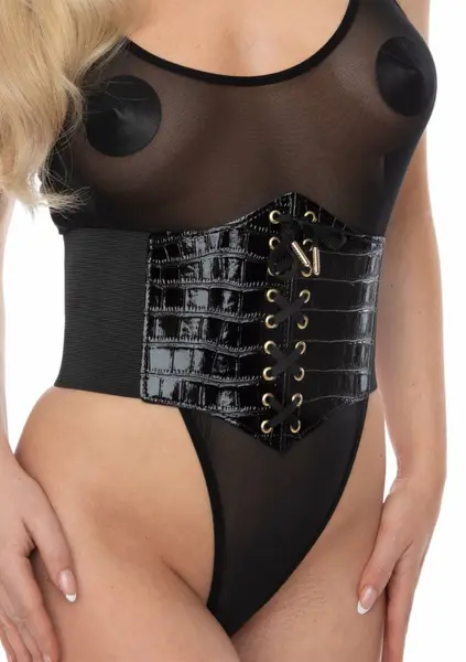 Croco Front Waist Cincher High Gloss Snake Design Adjustable Fit S/M