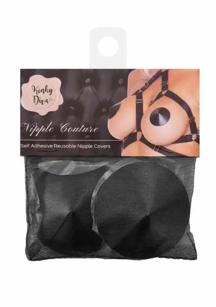 Kinky Diva PU Leather Nipple Covers Reusable Adhesive Black Pasties