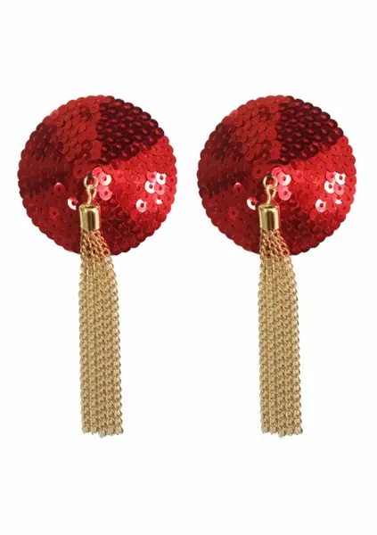 Sequin Nipple Covers with Decorative Gold Chain, Reusable, Gold