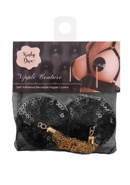 Sequin Nipple Covers with Decorative Gold Chain - Reusable Party Edition