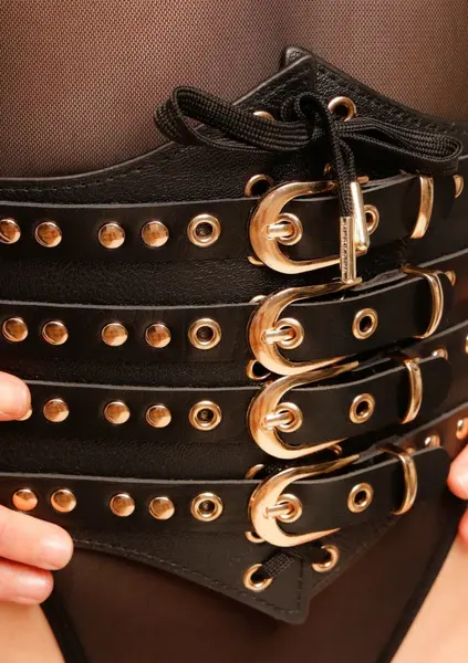 Kinky Diva Buckled Front Waist Cincher - Flexible Elastic Belt Black L/XL
