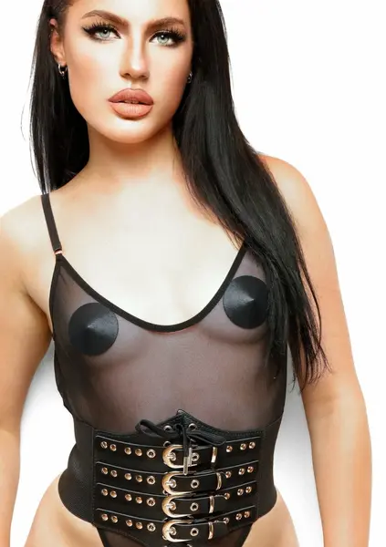 Kinky Diva Buckled Front Waist Cincher Black Adjustable Belt S/M
