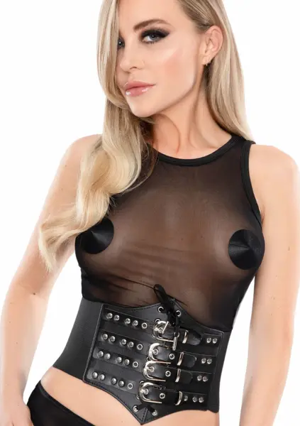 Kinky Diva Buckled Front Waist Cincher Adjustable Black Belt L/XL