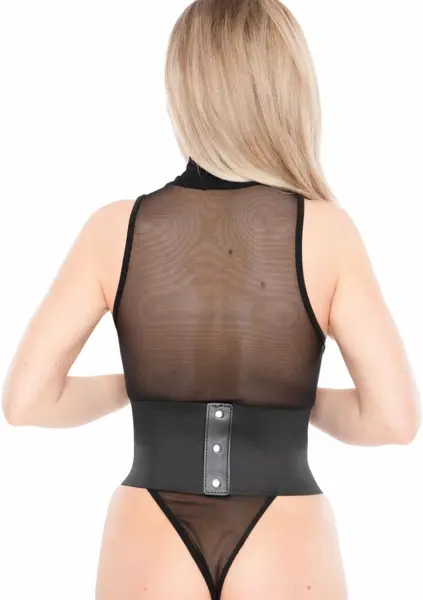 Kinky Diva Buckled Front Waist Cincher Elastic Adjustable Black S/M