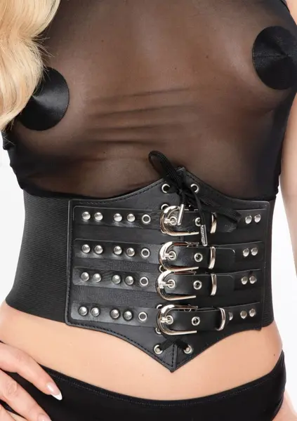 Kinky Diva Buckled Front Waist Cincher Elastic Adjustable Black S/M