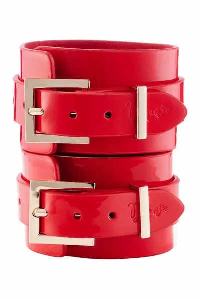 Kinky Diva High Gloss Wrist Cuffs Red Vegan Leather Adjustable 21cm