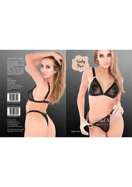 Kinky Diva Spicy Bra Plus Slip Mesh Lingerie Set Silver Details L/XL