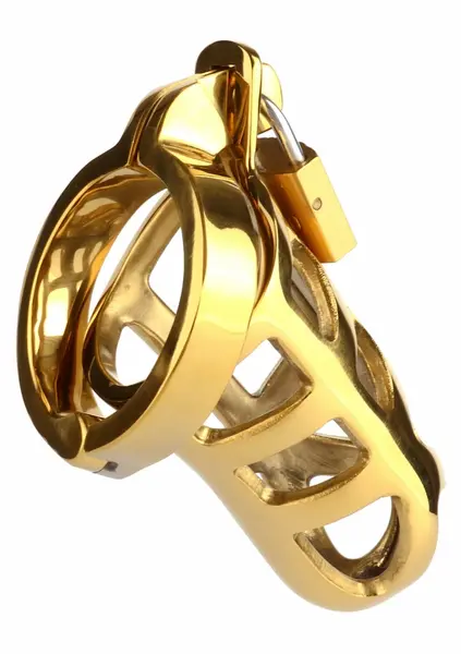 Mr. Steel Chastity Cage Gold - Secure Stainless Steel System, Adjustable