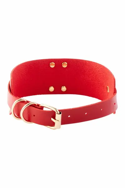 KINKY DIVA O-Ring Collar Red/Gold Vegan Leather Adjustable 43.5cm