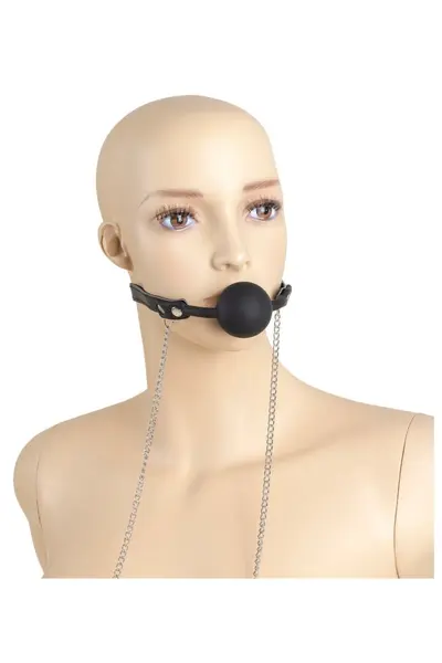 Virgite Nipple Clamps with Adjustable Ball Gag & Chain, Black