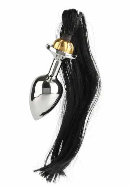 Mr. Steel Black Hair Pony Tail Rosebud Stainless Steel Plug