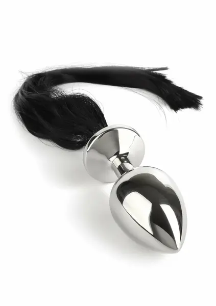 Mr. Steel Black Hair Pony Tail Rosebud Stainless Steel Plug