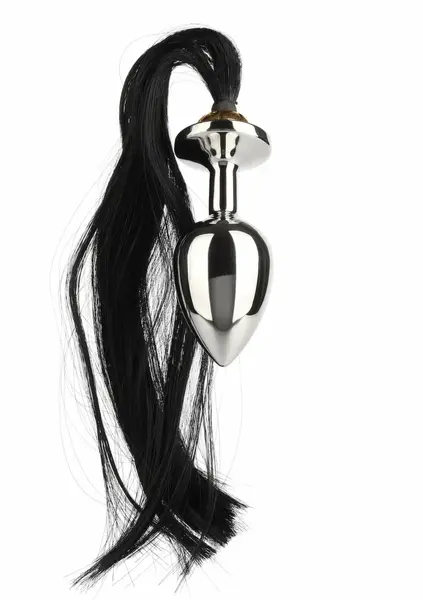 Mr. Steel Black Hair Pony Tail Rosebud Stainless Steel Plug