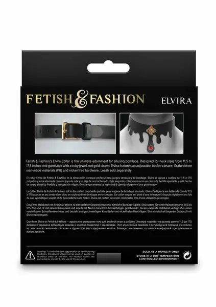 Fetish & Fashion Elvira Collar Adjustable PU Ruby Jewel Gold Charm
