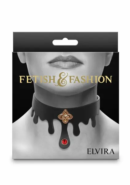 Fetish & Fashion Elvira Collar Adjustable PU Ruby Jewel Gold Charm