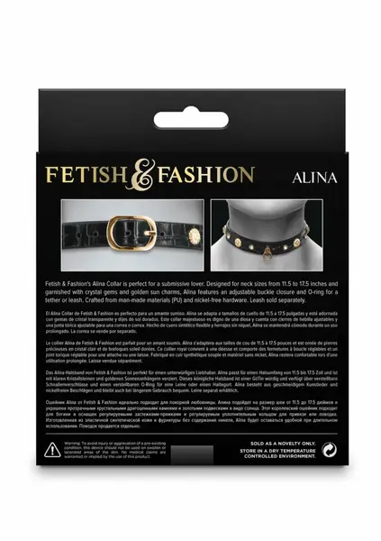 Fetish & Fashion Alina нашийник от еко кожа с кристал и златно слънце, регулируем, 29–44 см