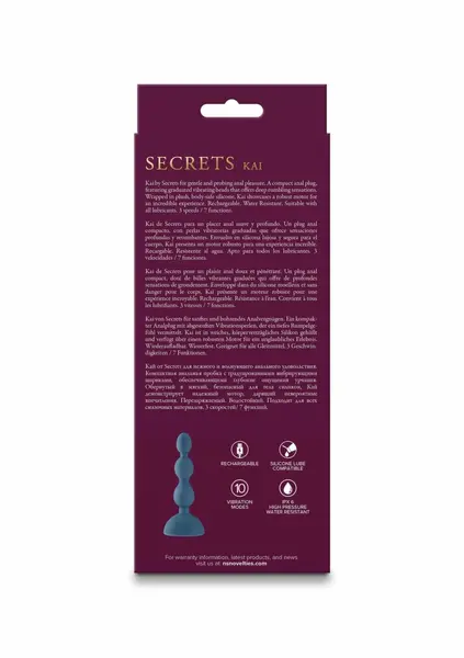Secrets Kai вибриращи силиконови анални топчета, 3 скорости, 7 функции, черни