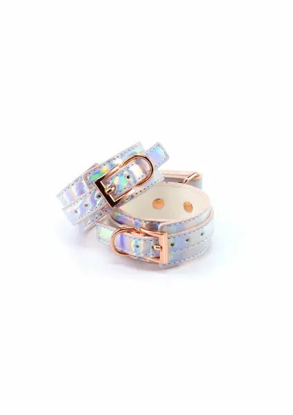 Cosmo Bondage Ankle Cuffs Holographic Vinyl Adjustable Rose Gold