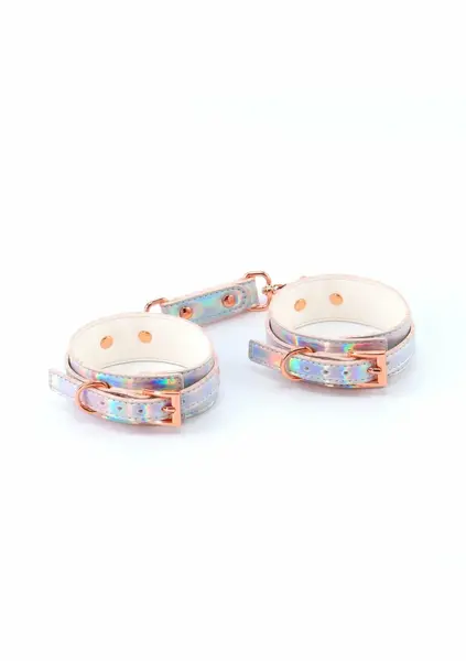 Cosmo Bondage Wrist Cuffs Holographic Vinyl Adjustable Rose Gold