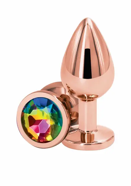 Rear Assets Rose Gold M Aluminum Intimate Plug with Gem Accent