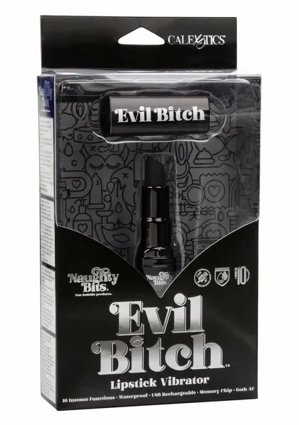 Naughty Bits Evil Bitch Lipstick Vibrator Black Compact 10-Function