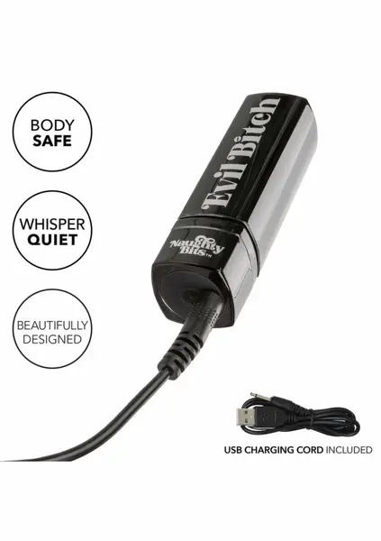 Naughty Bits Evil Bitch Lipstick Vibrator Black Compact 10-Function