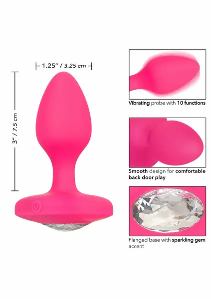 CalExotics Cheeky Gem Vibrating Probe Medium - Silicone, 10 Modes, Black