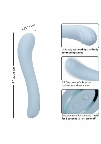 Azure Collection Contoured G Vibrating Massager, 12 Modes, Blue