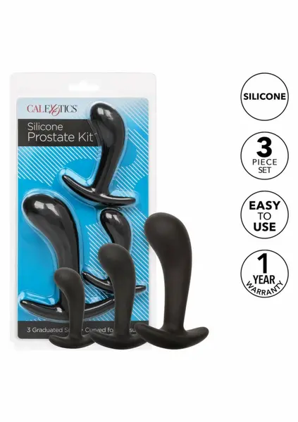 CalExotics Silicone Prostate Kit 3-Piece Set with Pull Handles Black