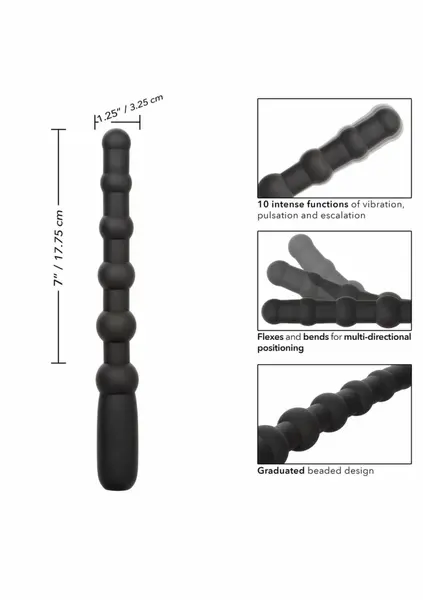 CalExotics Rechargeable X-10 Beads Flexible Silicone 10-Function Black