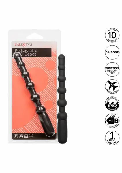 CalExotics Rechargeable X-10 Beads Flexible Silicone 10-Function Black