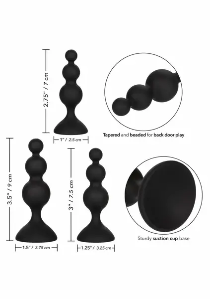CalExotics Silicone Beaded Anal Kit 3-Piece Graduated Set Black