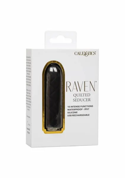 Raven Quilted Seducer Mini Massager, 10 Modes, Waterproof, USB, Black