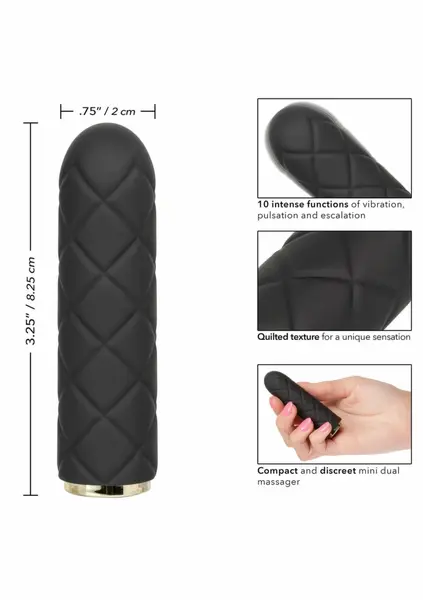 Raven Quilted Seducer Mini Massager, 10 Modes, Waterproof, USB, Black